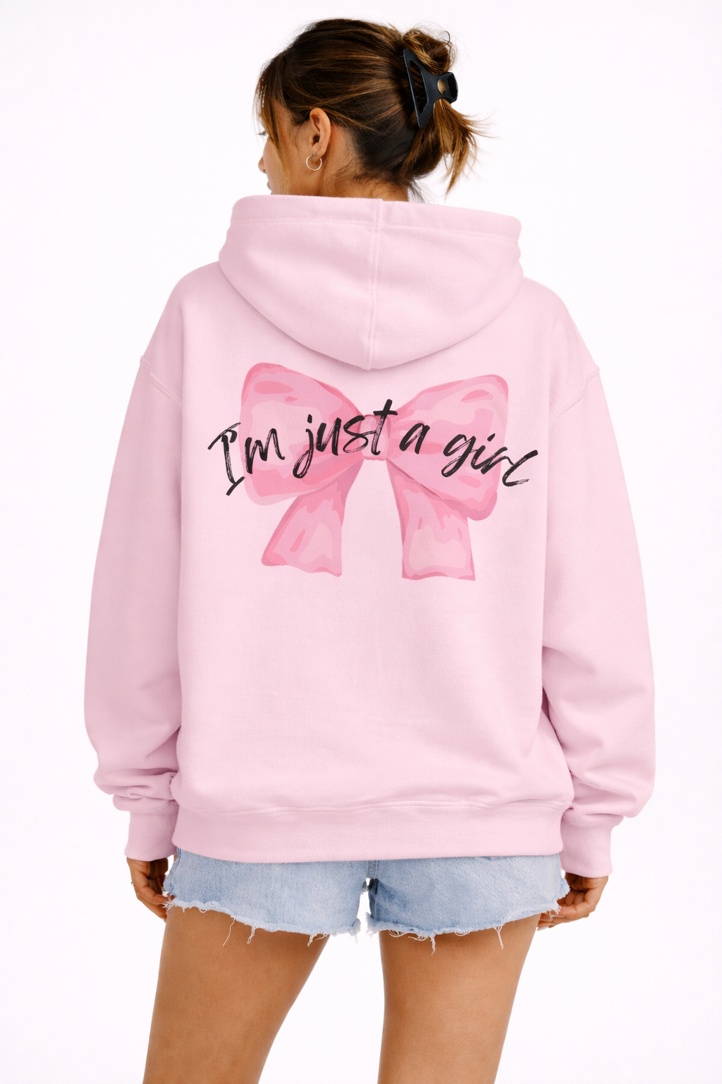 I’m Just a Girl Bow Hoodie – Oversized Black Back Print Hoodie