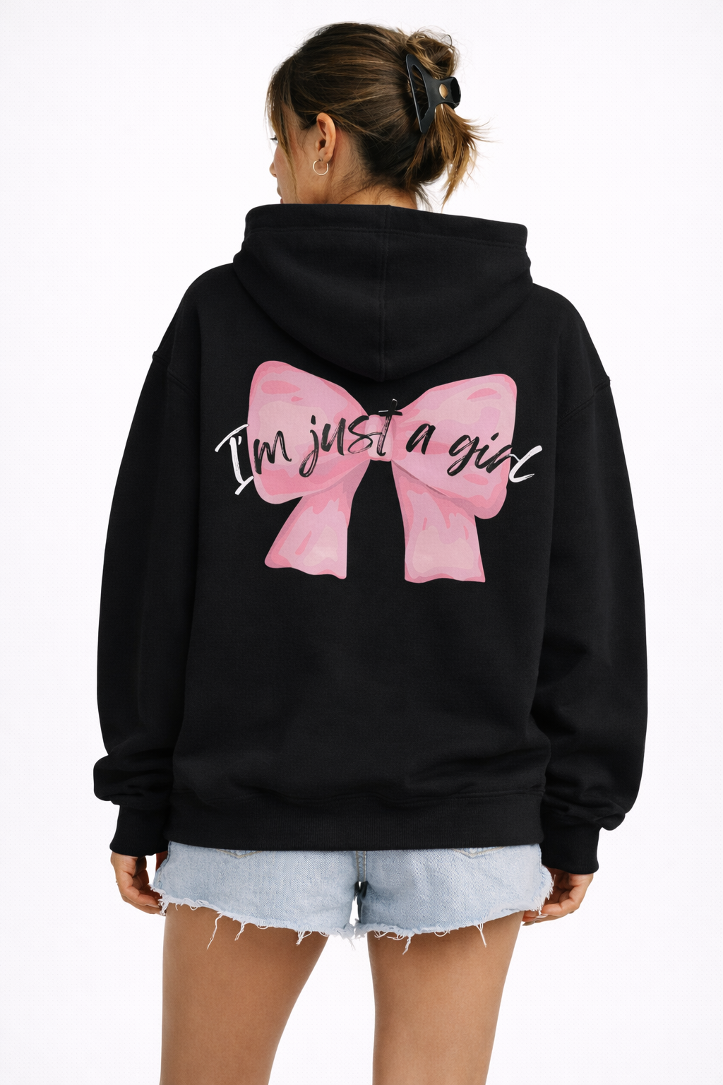 I’m Just a Girl Bow Hoodie – Oversized Black Back Print Hoodie