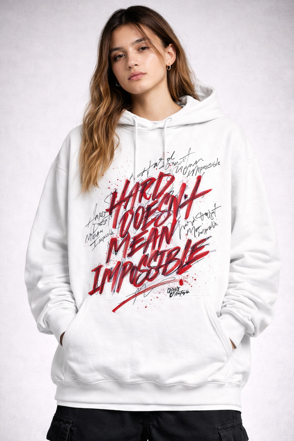 Hard Doesn’t Mean Impossible Oversized Hoodie – White (Unisex)