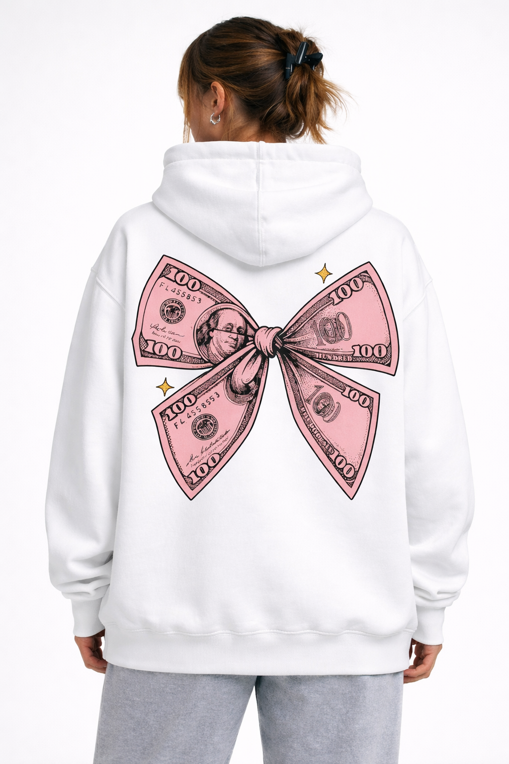 Money Bow Hoodie – Oversized Back Print Hoodie (Black & White)