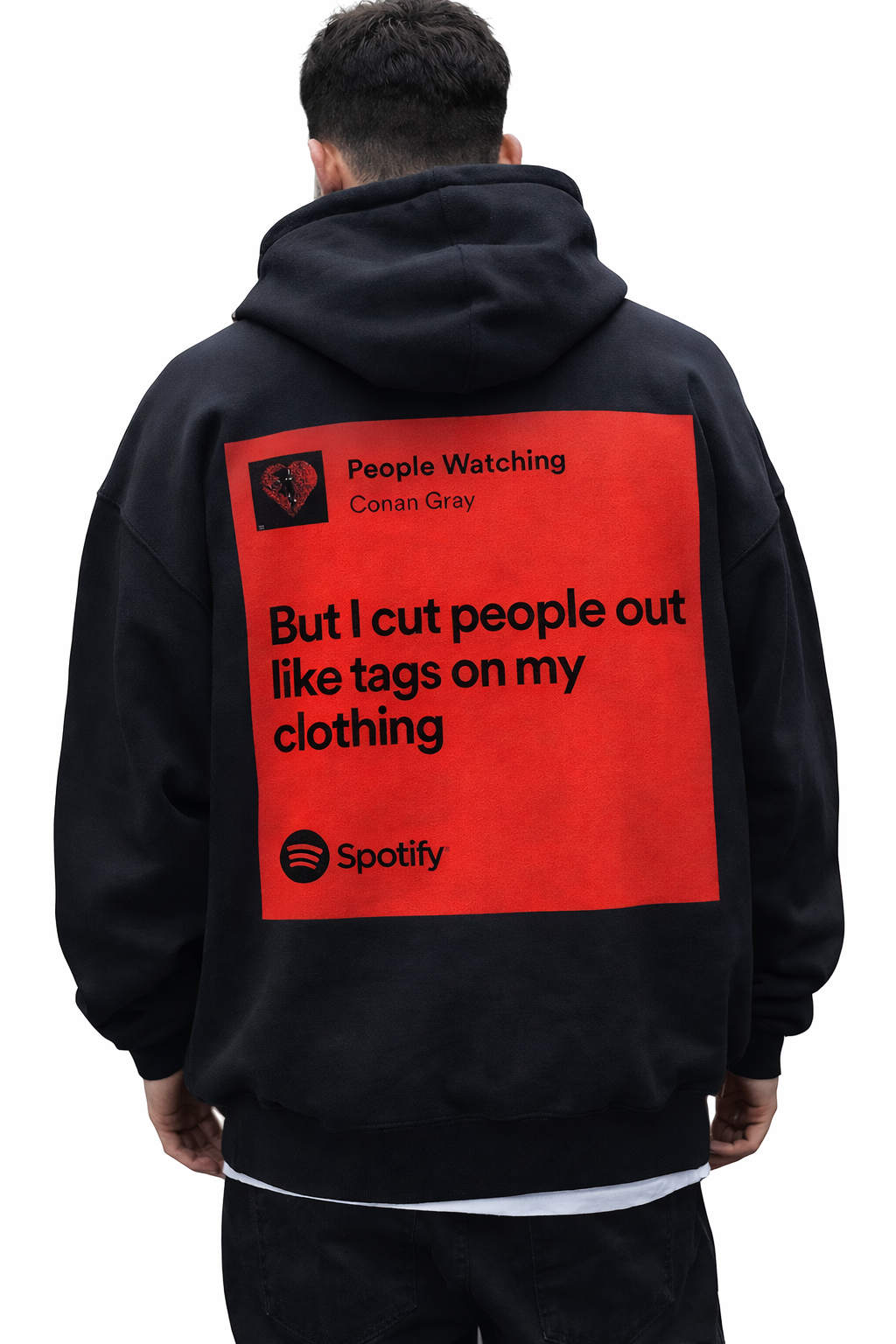 People Watching Quote Oversized Black Hoodie UNISEX– Streetwear Back Print