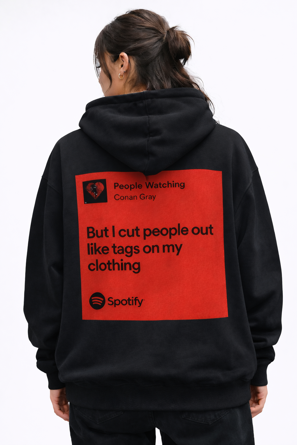 People Watching Quote Oversized Black Hoodie UNISEX– Streetwear Back Print