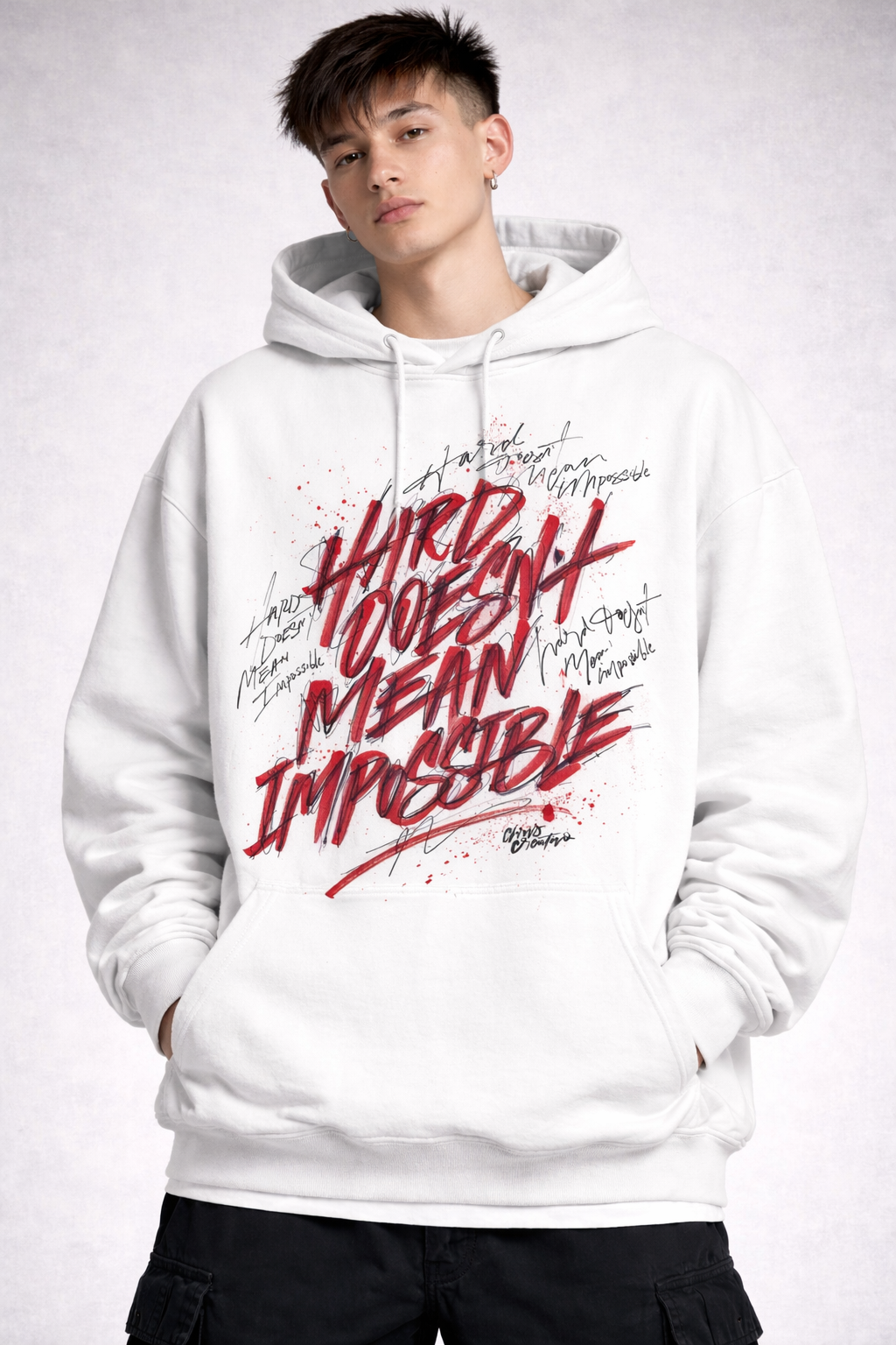Hard Doesn’t Mean Impossible Oversized Hoodie – White (Unisex)