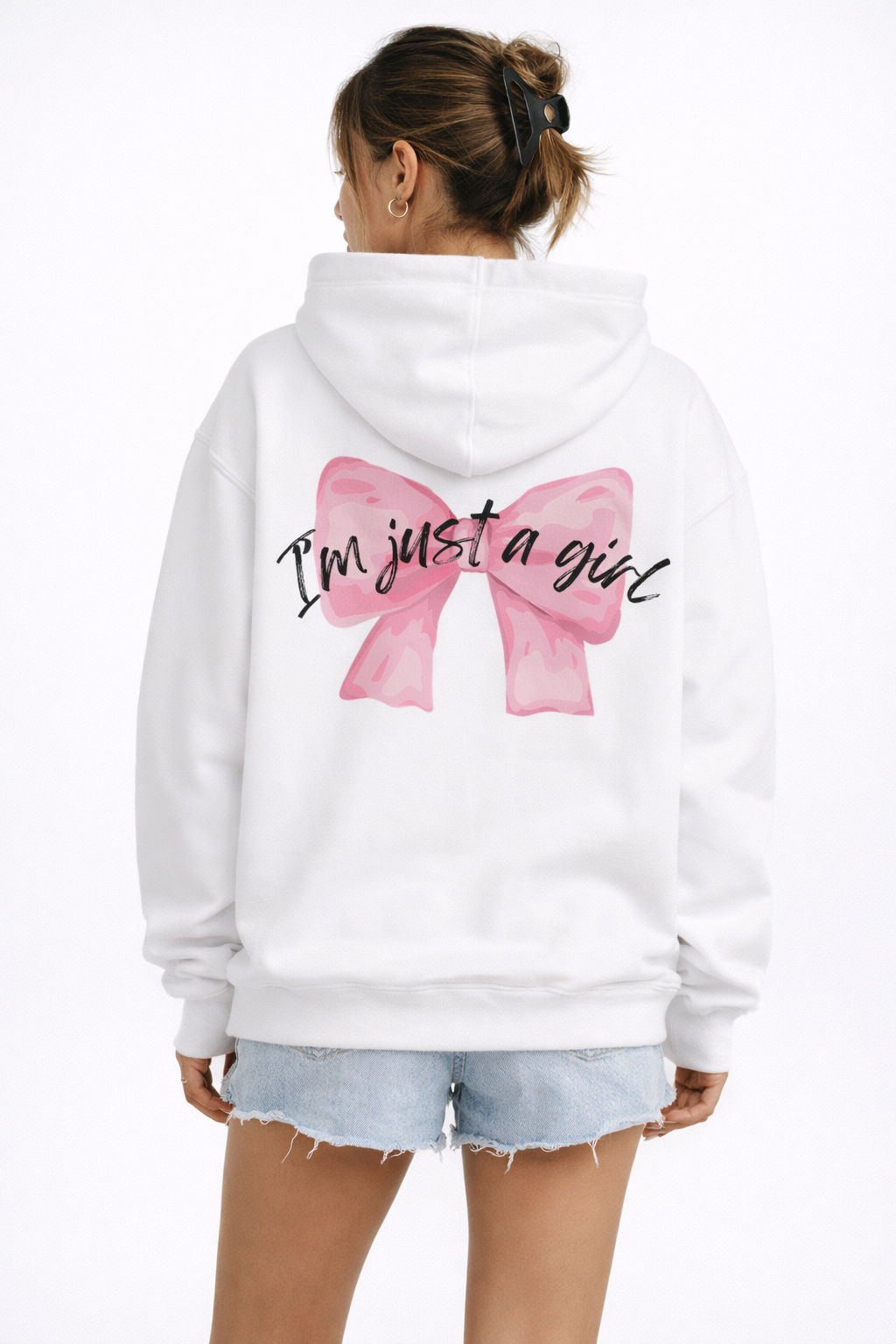 I’m Just a Girl Bow Hoodie – Oversized Black Back Print Hoodie