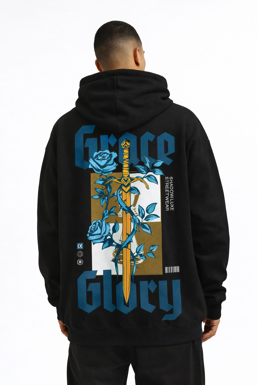 Grace & Glory Oversized Hoodie – Black / White