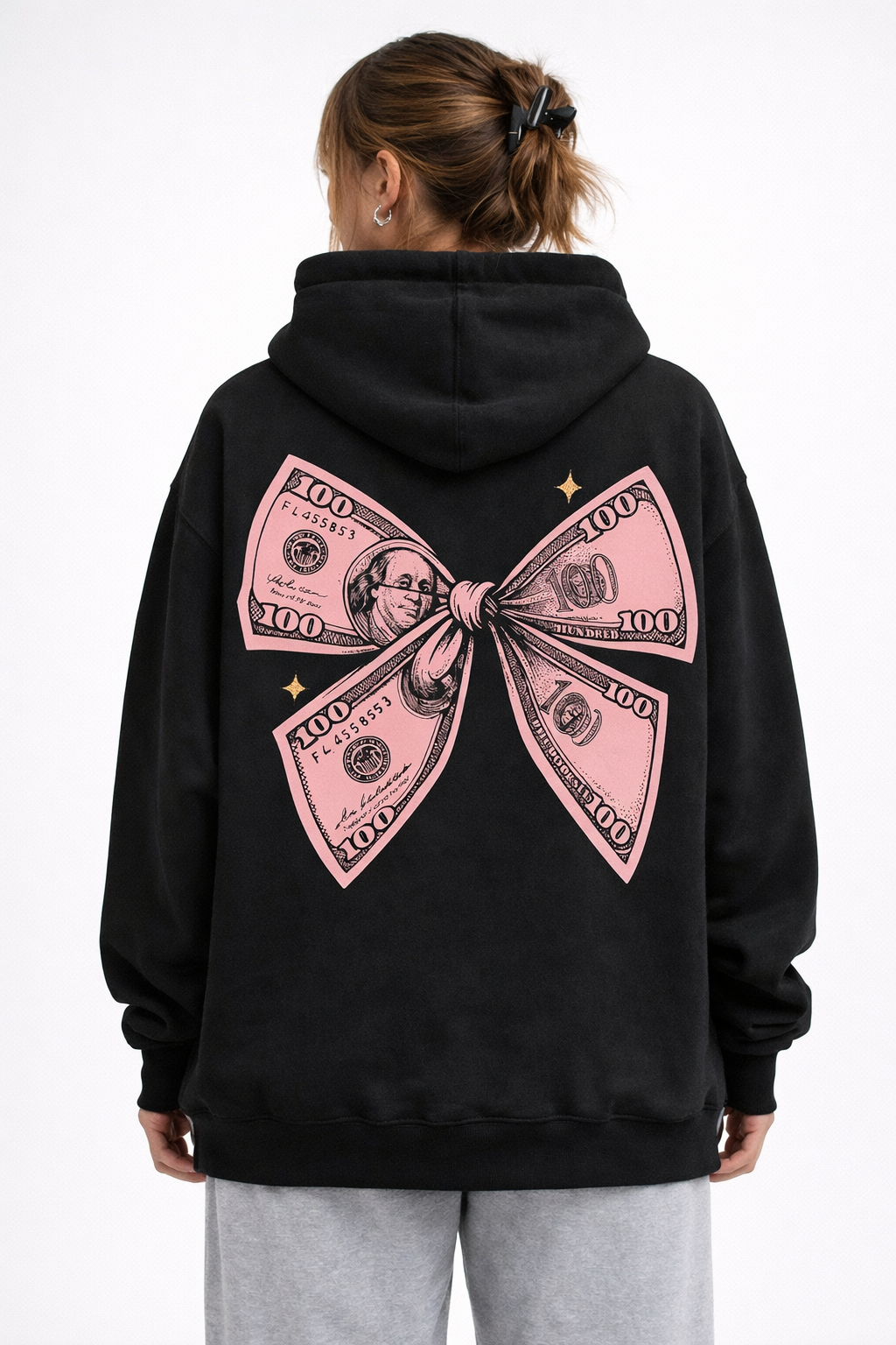 Money Bow Hoodie – Oversized Back Print Hoodie (Black & White)