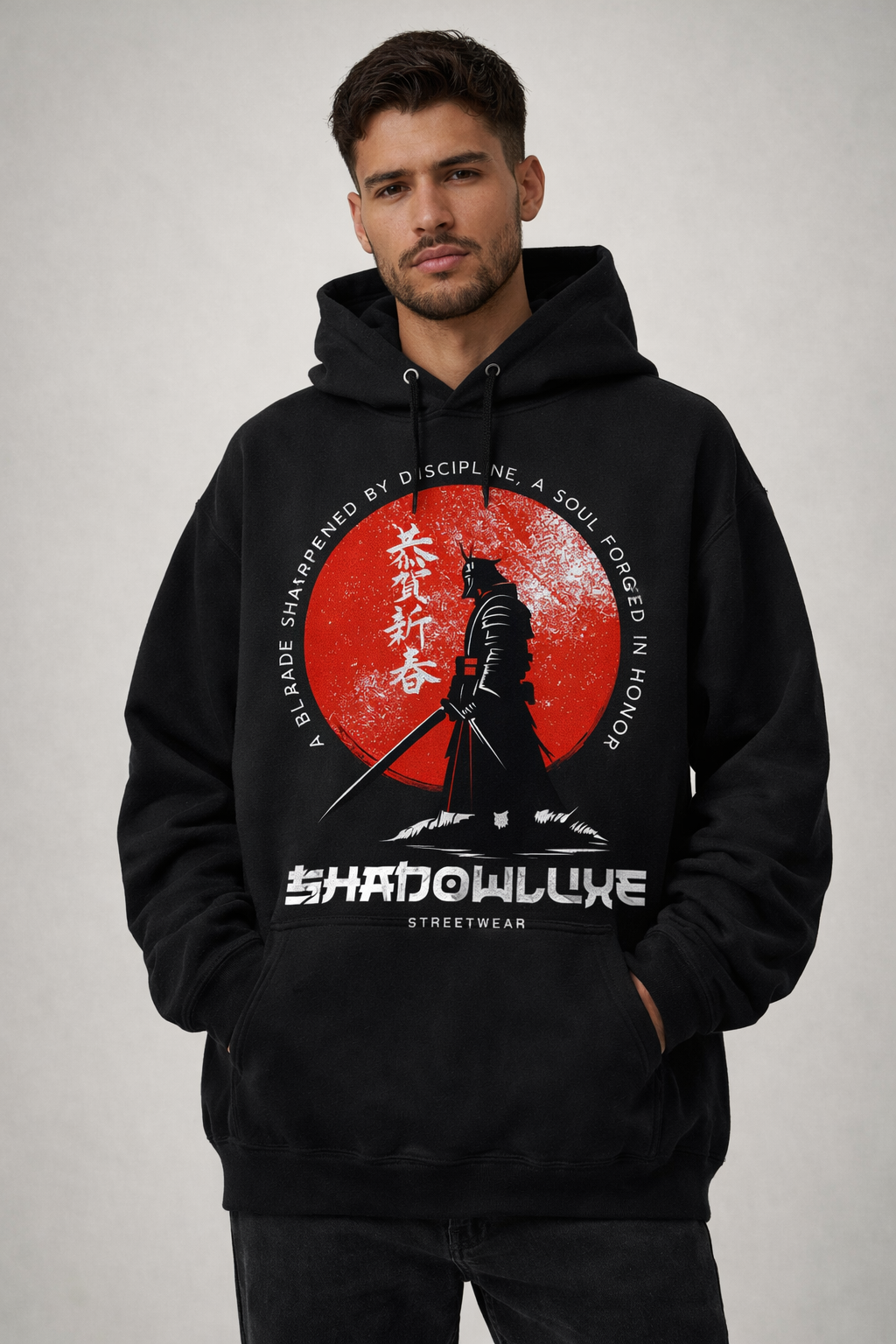 Shadowluxe Samurai Red Sun Oversized Hoodie -Streetwear